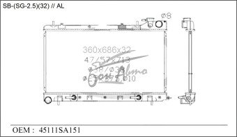 Радиатор SUBARU OUTBACK 1998-2003 (BE,BH) (EJ25,EJ25-T) 
Бренд: TONGSHI AL32AT