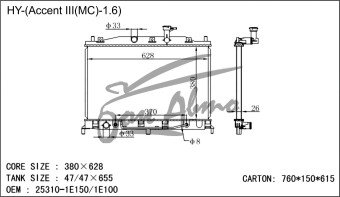 Радиатор HYUNDAI ACCENT 2005- (MC) (gas 1.6) 
Бренд: TONGSHI PL18AT
