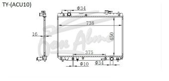 Радиатор TOYOTA KLUGER 2000-2007 (ACU20) (2AZ) 
Бренд: TONGSHI PL16AT