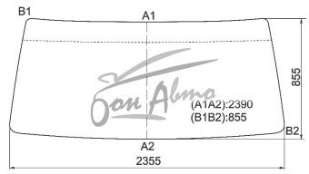 Стекло лобовое SISU 6*2 2000- ( 2355*855*2390) 
Бренд: BENSON с синей полосой