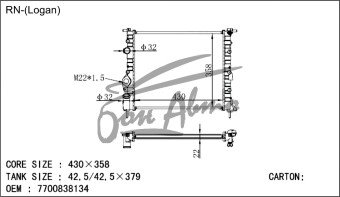 Радиатор RENAULT CLIO SYMBOL 1998-2001 () (gas 1.0-1.6,dies 1.5-1.9)
Бренд: TONGSHI PL22MT