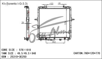 Радиатор KIA SORENTO 2002-2009 (BL)(3.3-3.5) (G6DB) 
Бренд: TONGSHI PL16AT
