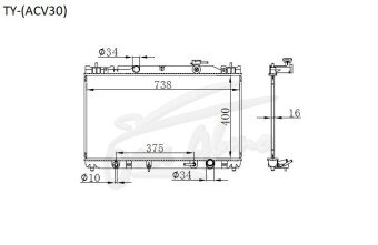 Радиатор TOYOTA CAMRY 2001-2006 (ACV30) (2AZ) 
Бренд: TONGSHI PL16AT