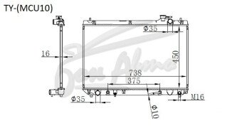Радиатор TOYOTA KLUGER 2000- (MCU20) (1MZ) 
Бренд: TONGSHI PL16AT