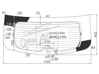 Стекло заднее с обогревом SSANGYONG KYRON 2005-2007 (DJ-1222*602) 1 отверстие 
Бренд: BENSON Тонированное