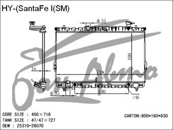 Радиатор HYUNDAI SANTA FE 2000-2006 (SM) (G6BA) 
Бренд: TONGSHI PL16AT
