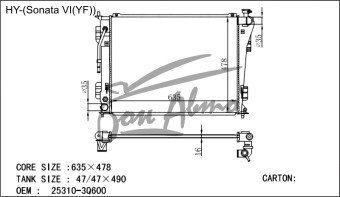 Радиатор HYUNDAI AZERA 2011- (HG) () 
Бренд: TONGSHI PL16AT