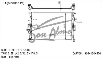 Радиатор FORD MONDEO 2007-2013 (BD) (gas 1.6-2.5, dies 1.8-2.2), 
Бренд: TONGSHI PL16