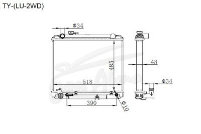 Радиатор TOYOTA HIACE TRUCK 1984-2000 (LH80-100)(2WD) (2L) 
Бренд: TONGSHI AL48AT