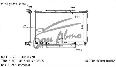 Радиатор HYUNDAI SANTA FE 2006-2012 (CM)(gas,dies) (D4HB) 
Бренд: TONGSHI PL22AT