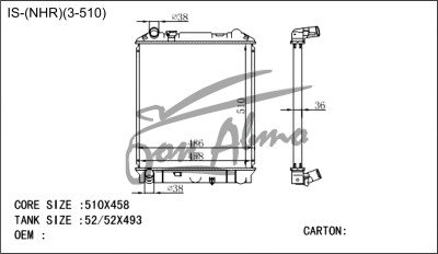 Радиатор NISSAN ATLAS-ELF 1993-2006 (NKR,NPS,NPR,NHR)(3-510) (4HG,4HF,4HL,4JG) 
Бренд: TONGSHI PL36MT