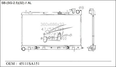 Радиатор SUBARU OUTBACK 1998-2003 (BE,BH) (EJ25,EJ25-T) 
Бренд: TONGSHI AL32AT