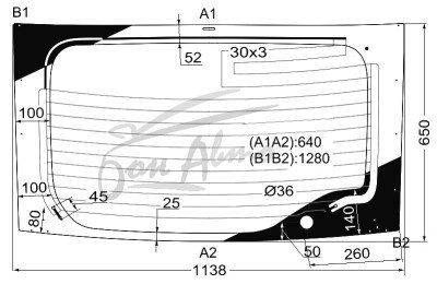 Стекло заднее с обогревом TOYOTA PRIUS 2003-2009 (NHW20-верх) 1 отверстие 
Бренд: BSG