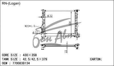 Радиатор RENAULT KANGOO 2003-2007 () (gas 1.2,1.4) 
Бренд: TONGSHI PL22MT