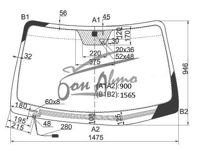 Стекло лобовое HYUNDAI SANTA FE 2006-2012 (CM-LHD) обогрев щеток, место под датчик дождя, 
Бренд: FYG с синей полосой