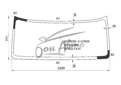 Стекло лобовое KAMAZ 54901 2017- (2309*935*2430) 
Бренд: BENSON с зеленой полосой