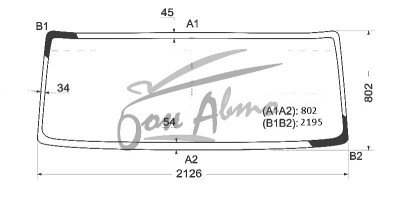 Стекло лобовое MERCEDES AXOR 1998- (2126*802*2195) 
Бренд: BSG